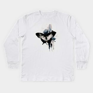 Butterfly japanese ink art, sumi e Kids Long Sleeve T-Shirt